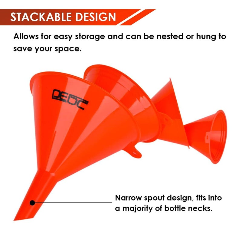 DEDC Oil Funnels, Plastic Gas Funnels Set for Car, Automotive, Kitchen, Mini Small Large Red (8pcs) - Image 4